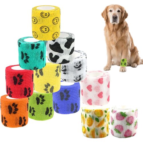 Kalanka-12 Pièces Bandage Autoadhésif,Pansement Chien Anti Lechage,Bande Auto Agrippante,Bande Cohesive,Pour Chiens Chats Animaux Bande Cohesive Bandage Autoadhésif Bandes Adhésifs