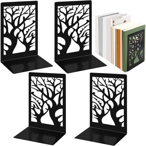 KALANKA-4 Pièces Noir Serre Livres en Métal, 9 * 12 * 17.5 cm Cale Livre avecTapis Antidérapant, Serre-Livres pour Étagères, Support de Livre pour École, Bureau, Maison, Bibliothèque