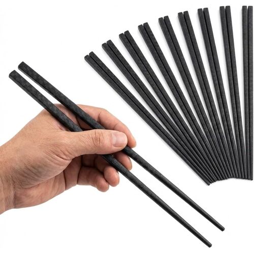 Kalanka-Lot De 10 Paires Baguettes Chinoises Réutilisables - Baguette Noire Antidérapante & Design Moderne - Lavable Au Lave-Vaisselle, Résistante & Idéale Débutant Pour Sushi, Ramen (24cm)