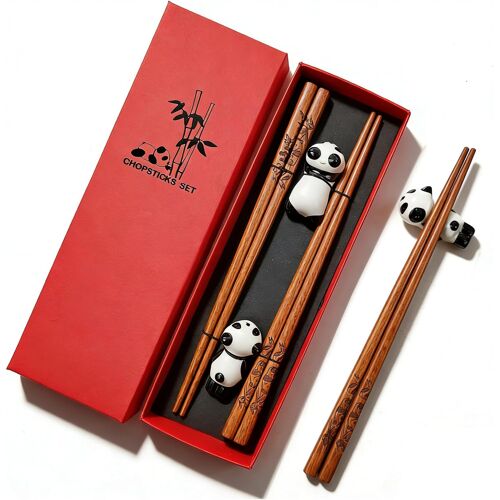 Kalanka-2 Paires Baguette Japonaises, Baguettes À Sushi Réutilisables, Baguettes En Bambou Naturel Avec Support En Céramique