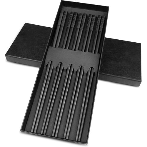 Kalanka-5 Paires Baguette Chinoise Fibre De Verre, Baguette Noires En Alliage 24cm Réutilisables Lavables Au Lave-Vaisselle, Baguettes Japonaise Antidérapantes Pour Restaurant Manger Cadeau