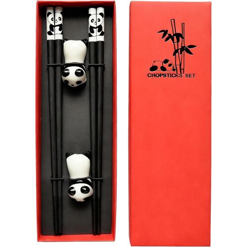 Kalanka-Baguette Chinoise, Baguettes Réutilisables 2 Paires Avec Panda Support, Ustensiles Chinois Antidérapant, Accessoires Pour Cuisine Asiatique Pour Cuisine Maison Restaurant (Rouge)