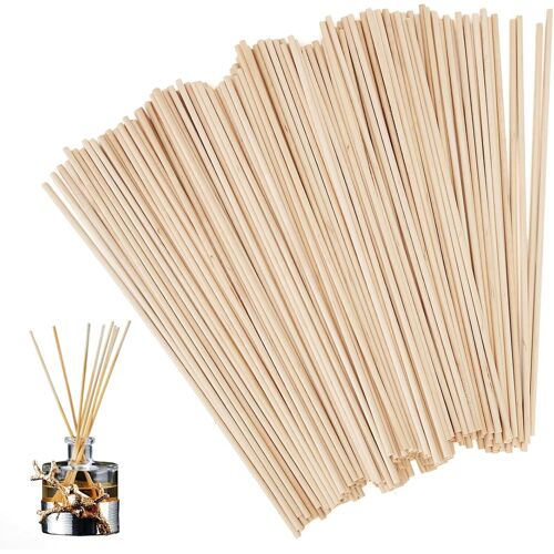 KALANKA-Lot de 200 baguettes de barbe à papa, diamètre : 3 mm, ronds, 20 cm de long, ronds, en bois de bouleau naturel, pour décorations de Noël, modélisme et bricolage.