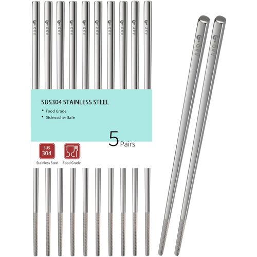 Kalanka-Baguettes En Acier Inoxydable 23,5 Cm, Lavables Au Lave-Vaisselle Baguettes En Acier Inoxydable De Qualité Alimentaire, 5 Paires