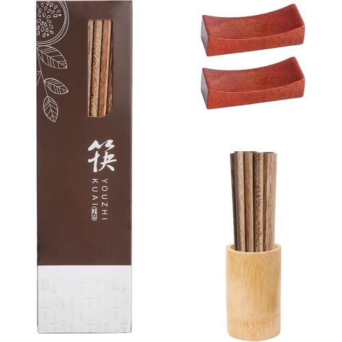 Kalanka-10 Paires Baguettes Chinoises En Bois, Bois Naturel Sans Vernis Repose-Baguettes Lavables Au Lave-Vaisselle Convient Réutilisables Pour Sushi Nouilles Cuisine Asiatique Maison Restaurant