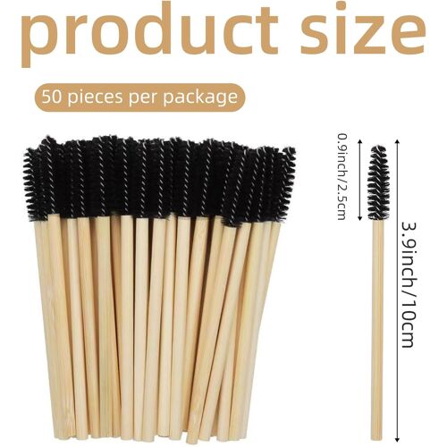 Kalanka-Lot De 50 Baguettes À Mascara Jetables Noires - Bobines De Cils Jetables En Coton - Bâtons En Bois - Pinceaux À Mascara Pour Sourcils, Tatouage, Beauté, Maquillage, Couture Des Ongles, Beauté 