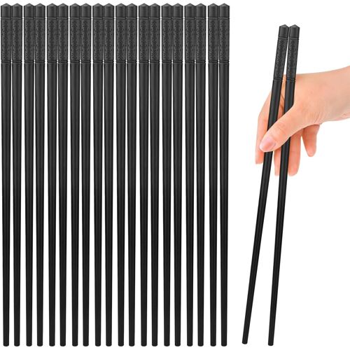 Kalanka-Lot De 10 Paires De Baguettes Antidérapantes En Fibre De Verre Pour Plats Asiatiques, Sushis, Ramen, Réutilisables, Baguettes Chinoises Japonaises Avec Motif Sakura, Noir Classique