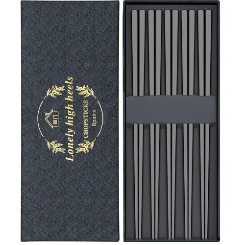 Kalanka-5 Paires Noir Baguette Reutilisable Metal Baguette Chinoise Coréenne Japonaise Baguette Coffret Cadeau Pour Cuisine Maison Restaurant