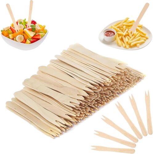 Kalanka-Lot De 200 Fourchettes À Frites, Jetables, En Bois Naturel, Biodégradables, Pour Pique-Nique, Camping, Fête, Anniversaire, 85 Mm