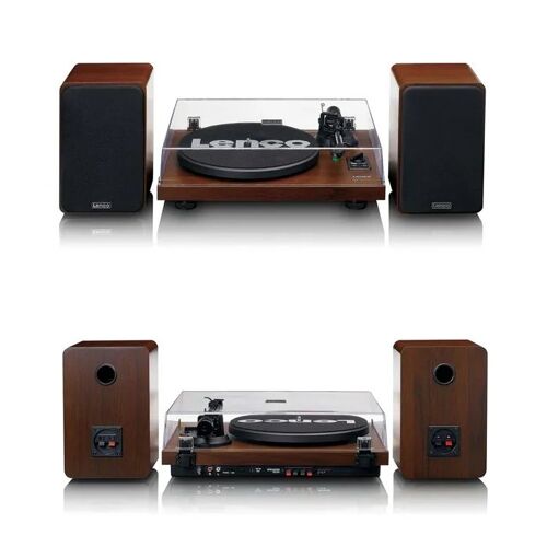 Platine disque Vintage Rétro Bluetooth Platine Vinyles- deux haut-parleurs séparés en Noyer Bois - Audio-Technica AT-VM95E