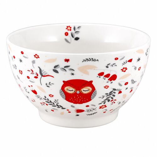 Bol En Porcelaine Hibou Rouge 480 Ml