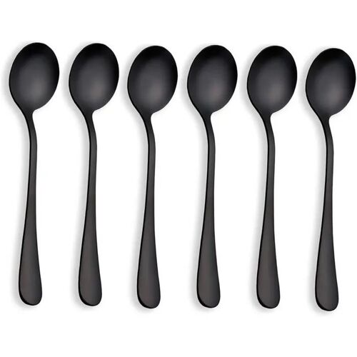 Lot De 6 Cuillères À Soupe Acier Inoxydable Revêtement Titane Noir Anti-Rayures Compatibles Lave-Vaisselle Pour Repas Famille