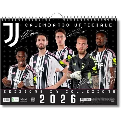 Calendrier Mural Officiel Juventus 2026 Collection 44x33 Cm Noir, Spirale Métallique Avec Attache, Papier Finition Brillante Pour