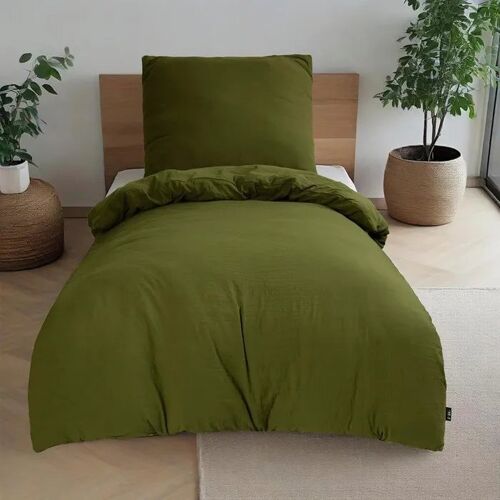 Parure De Lit Hig 3 Pièces Microfibre 135x200 Cm Coton Effet Douceur Drap-Housse 90x200 Revers 35 Cm Taie 80x80 Fermeture Double