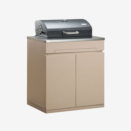 Module De Rangement Avec Barbecue Au Charbon Pour Cuisine Modulaire D'extérieur En Acier Rivana Tapioca Beige