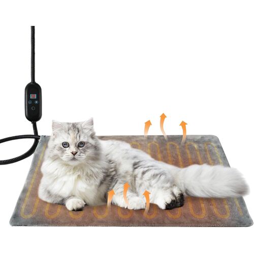 Kalanka-Tapis Chauffant Chat Chien,Chauffante Chats Avec Thermostat Et Minuterie,Cordon Anti Morsure Tapis Pour Chats Et Chiens De Nouveau-Né, De Petite Taille Et De Personnes Âgées, Gris (M¿40*50cm¿