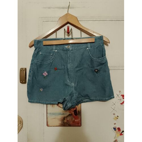 Short Bleu Perles Cousues Multicolores 36 S .