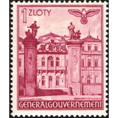 Pologne 1940, Occupation Allemande, General Gouvernement, Beau Timbre Neuf* Yvert 67, Vue Du Palais Bruhl À Varsovie, 1zl. Lilas Rose.