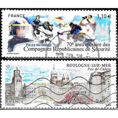 France 2014, Beaux Timbres Oblitérés Yvert 4862, Série Touristique, Boulogne Sur Mer - Pas De Calais, Et 4922 70ème Anniversaire Des Compagnies Républicaines De Sécurité.