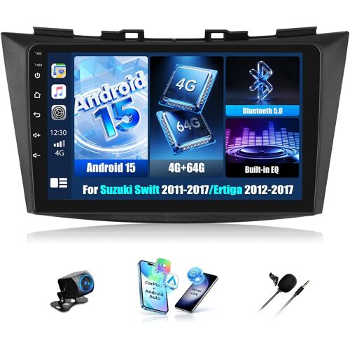 Sixwin Upgrade 4+64g Android 15 Autoradio Pour Suzuki Swift 2011-2017 Suzuki Ertiga 2012-2017 Carplay/Android Auto Sans Fil,9 Pouces Écran Tactile,Wifi,Gps, Bluetooth 5.0, Miroir Link, Fm/Rds