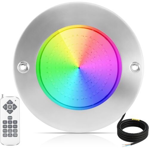 Éclairage LED pour Piscine, 18W Projecteur Submersible RGB en Acier Inoxydable, IP68 Étanche, Montage en Surface, 12V AC/DC Lampe de Piscine avec Télécommande