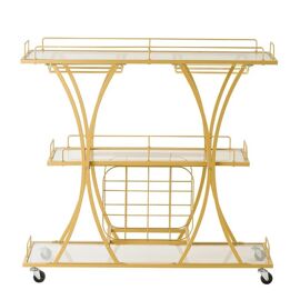 Chariot de Service-Duoku-pour Rangement de Vins et Ustensiles de Cuisine, Bar Roulant avec Supports pour Verres à Pied, Doré