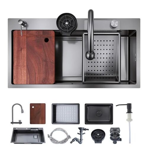 Évier de Cuisine 1 bac-Duoku-85 cm, pour Camping-Car, Buanderie, ou Maison. Évier Encastrable avec Rebord et Accessoires Inclus