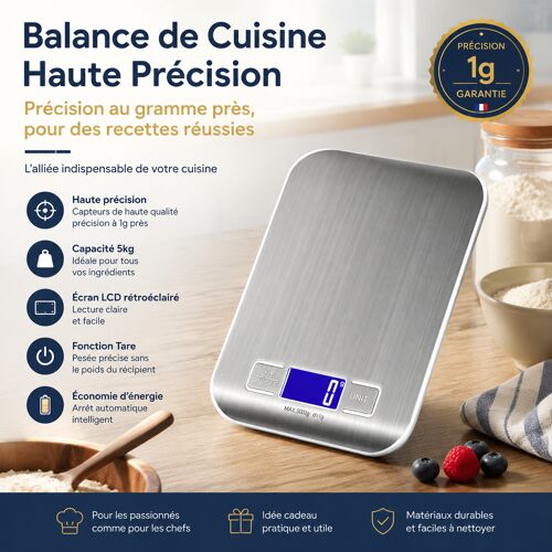 Balance De Cuisine De Haute Précision, La Pesée Maximale Est De 10 Kg, Précise À 1 G, Adaptée À La Cuisson En Cuisine, À L'Assaisonnement, Etc.