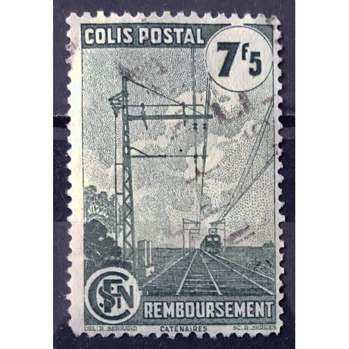 Colis Postaux - Caténaires - Iii Remboursement - Avec Filigrane - 7f5 Vert (Joli N° 219a) Obl - France Année 1944 - Brn83 - N33417