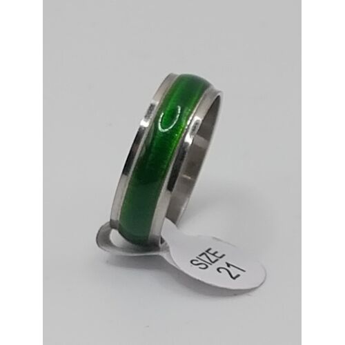 Bague En Acier Inoxydable,Metal Argenté Et Résine Verte,Taille 20,70 Mm