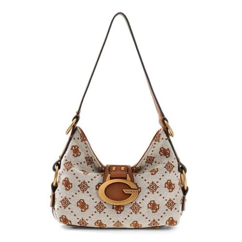 GUESS Sac à épaule crème marron pour femme - Camden Mini Shoulder Bag Cognac Logo 341015