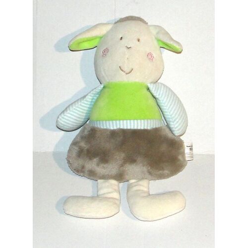 Doudou mouton fashy Little star peluche beige vert rayé bleu