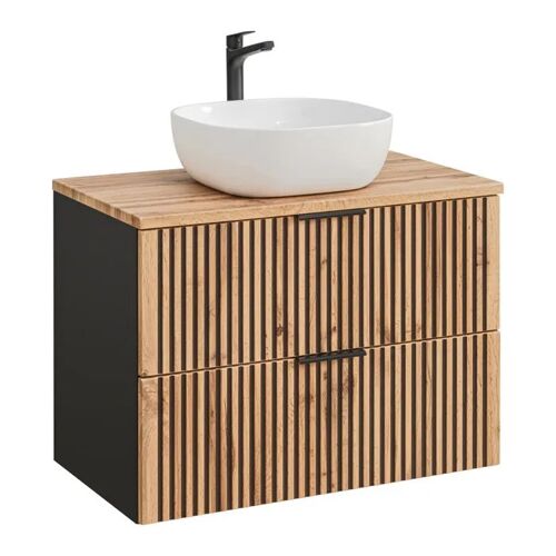 Meuble Suspendu sous Vasque TILO SET4 2 Tiroirs Noir Chêne 46 x 80 x 75 cm