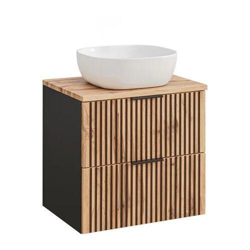 Meuble Suspendu sous Vasque TILO SET3 2 Tiroirs Noir Chêne 46 x 60 x 75 cm