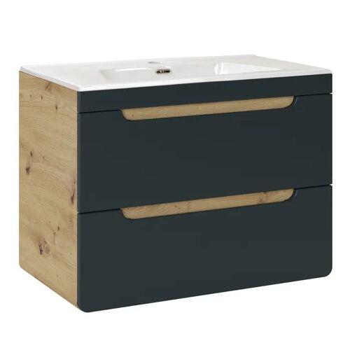 Meuble Suspendu sous Vasque ARVIDA SET2 2 Tiroirs Chêne Gris 46 x 80 x 59 cm