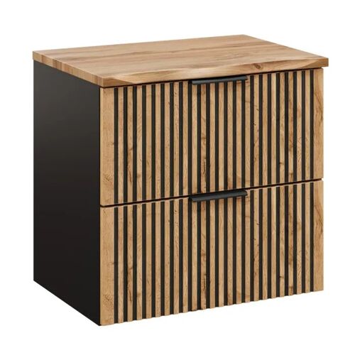 Meuble Suspendu sous Vasque TILO SET1 2 Tiroirs Noir Chêne 46 x 60 x 60 cm