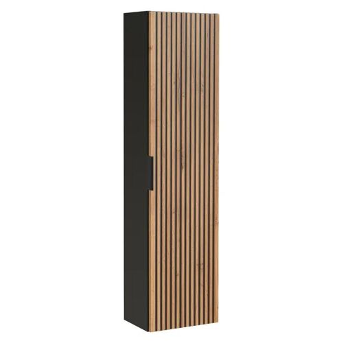 Armoire Murale de Salle de Bain Komodee TILO SZK2 Fronts rainurés Noir Chêne 25 x 35 x 140 cm