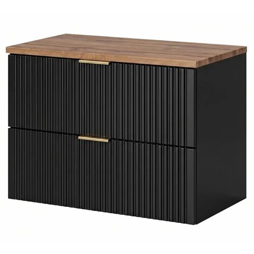 Meuble Suspendu sous Vasque ADEN SET2 2 Tiroirs Noir Noir 46 x 80 x 60 cm