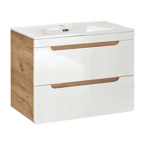 Meuble Suspendu sous Vasque ARVIDA SET1 2 Tiroirs Chêne Blanc 46 x 60 x 59 cm