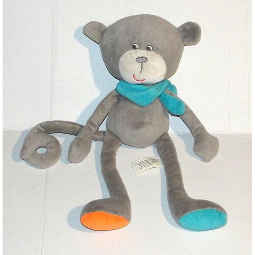 doudou singe gris bleu orange nicotoy peluche 29 cm