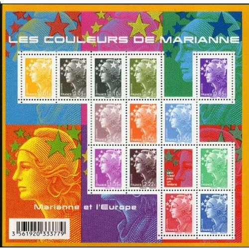 France 2009, Très Beau Bloc Feuillet Neuf** Luxe Yvert 4409, 13 Timbres 4409 À 4421, Dont 3 Validité Permanente, Les Couleurs De Marianne, Marianne De L'europe Ou Marianne De Beaujard.