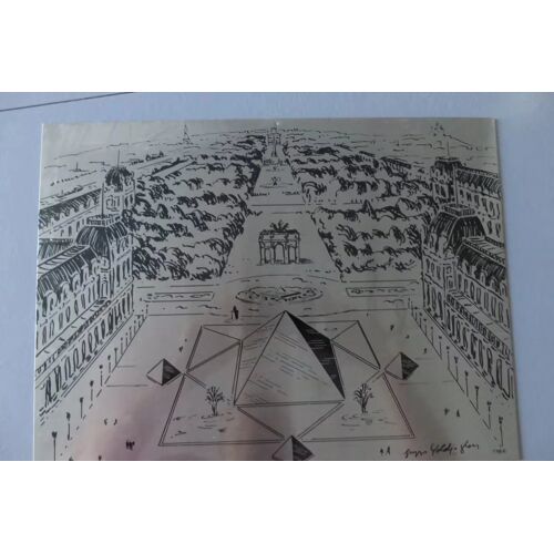 Plaque Métal Publicité La Pyramide Du Louvre Signée Yoldjo Jlan
