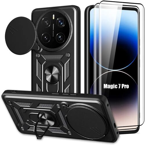Coque + 2 Verres Trempés pour Honor Magic 7 Pro, Résistante avec Anneau et Protection Caméra - Noir - E.F.Connection