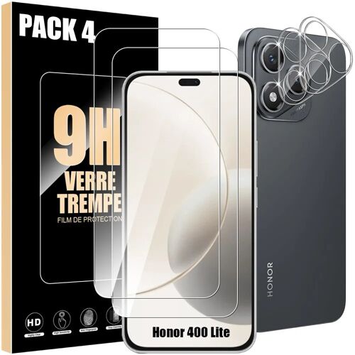 2 Verres Trempés et 2 Vitres Objectif Arrière pour Honor 400 Lite - Protection 9H Rigide - E.F.Connection