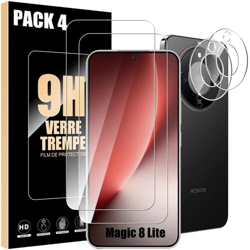 2 Verres Trempés et 2 Vitres Caméra pour Honor Magic 8 Lite, Protection Anti-Rayure Transparent - E.F.Connection