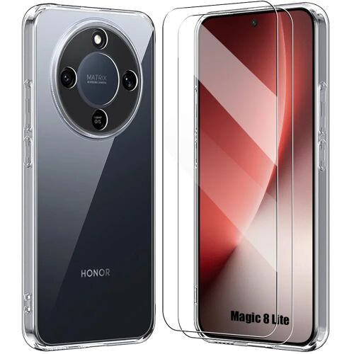 Coque + 2 Verres Trempés pour Honor Magic 8 Lite, Silicone Antichoc Anti-Rayures Slim Transparent - E.F.Connection