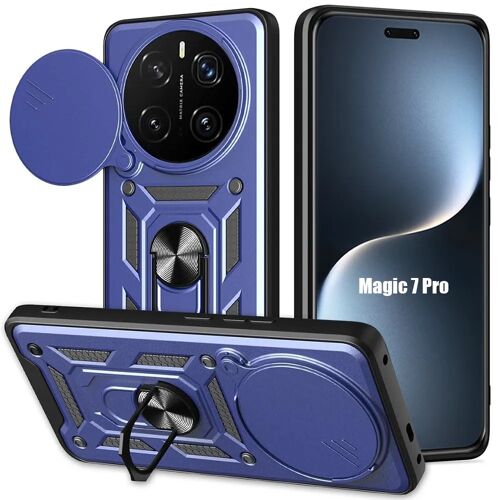 Coque pour Honor Magic 7 Pro, Antichoc avec Anneau et Protection Objectif Coulissante - Bleu Marine - E.F.Connection