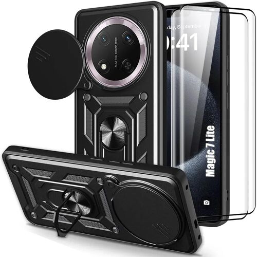 Coque + 2 Verres Trempés pour Honor Magic 7 Lite, Robuste Renforcée avec Cache Caméra - Noir - E.F.Connection