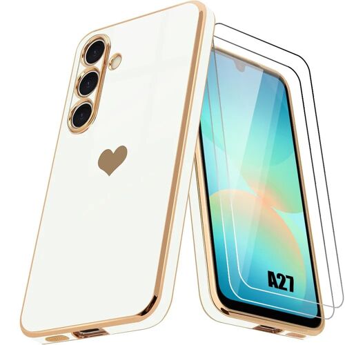 Coque + 2 Verres Trempés pour Samsung Galaxy A27 5G, Silicone Souple Antichoc Motif Coeur - Blanc - E.F.Connection