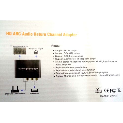 HD AUDIO RETURN CHANNEL ADAPTER. Extracteur son pour port TV HDMI ARC. Neuf dans emballage d'origine scellé.